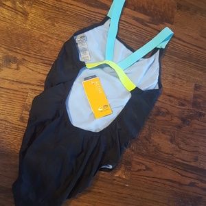 Black one-piece bathing suit